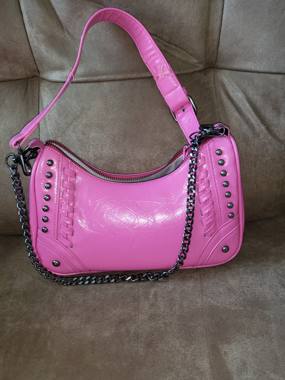 Pink Studded Shoulder Bag - Fashionable Women's Handbag